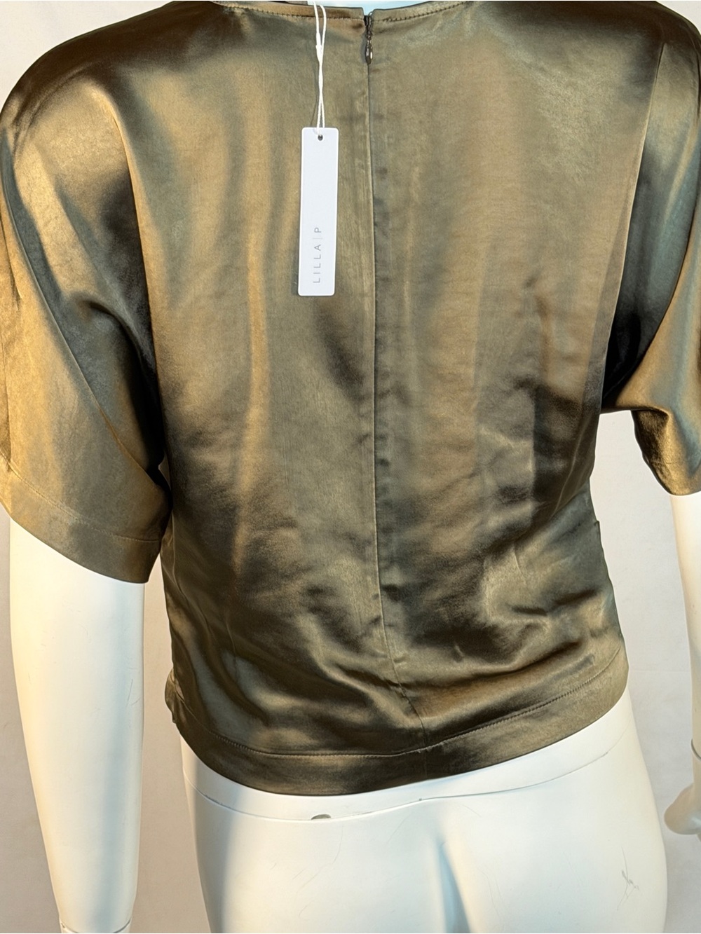 Lilla P Olive Satin Short-Sleeve Blouse - Picture 10 of 12